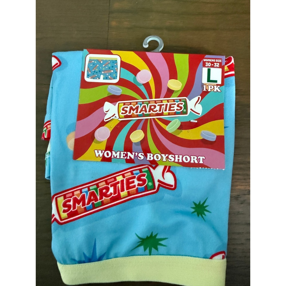 Smarties Candy Womens Boyshort Underwear Blue Novelty Print Panties Large 30-32